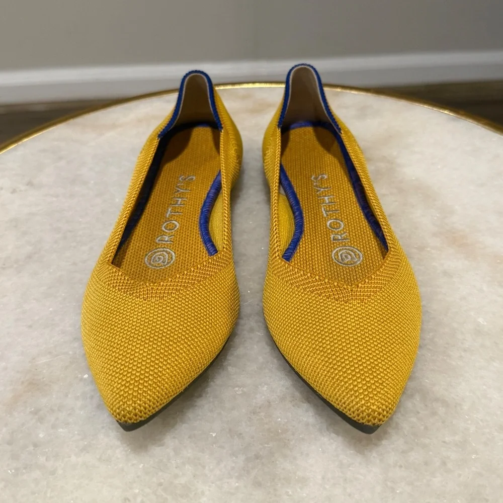 Rothy's The Point Flats Women's Size 5 Mustard Yellow Knit Pointed Toe Shoes - Picture 3 of 6